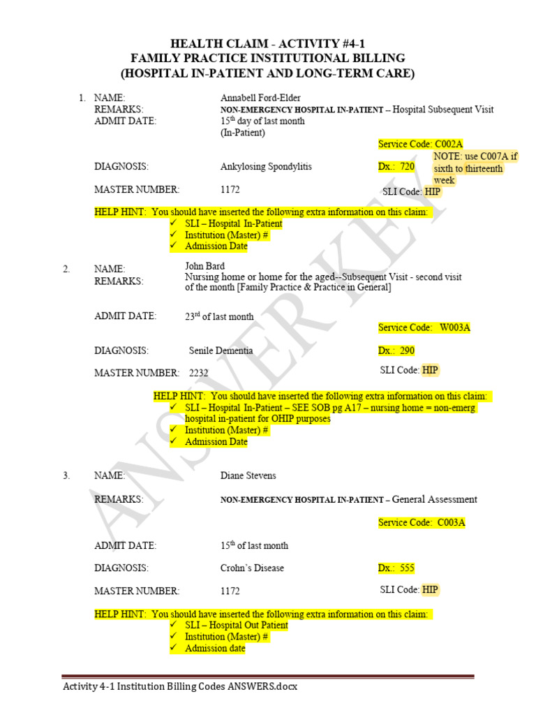 Institutional Billing Codes for Health Claims | PDF | Patient | Hospital