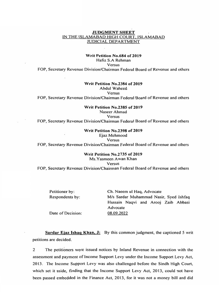 Judgment Sheet in The Islamabad High Court, Islamabad Judicial ...