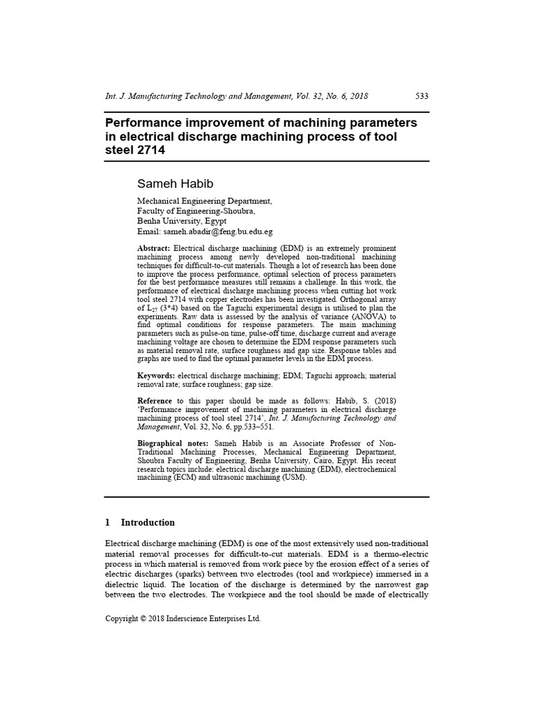 Optimize EDM Parameters for Tool Steel 2714 | PDF | Coefficient Of ...