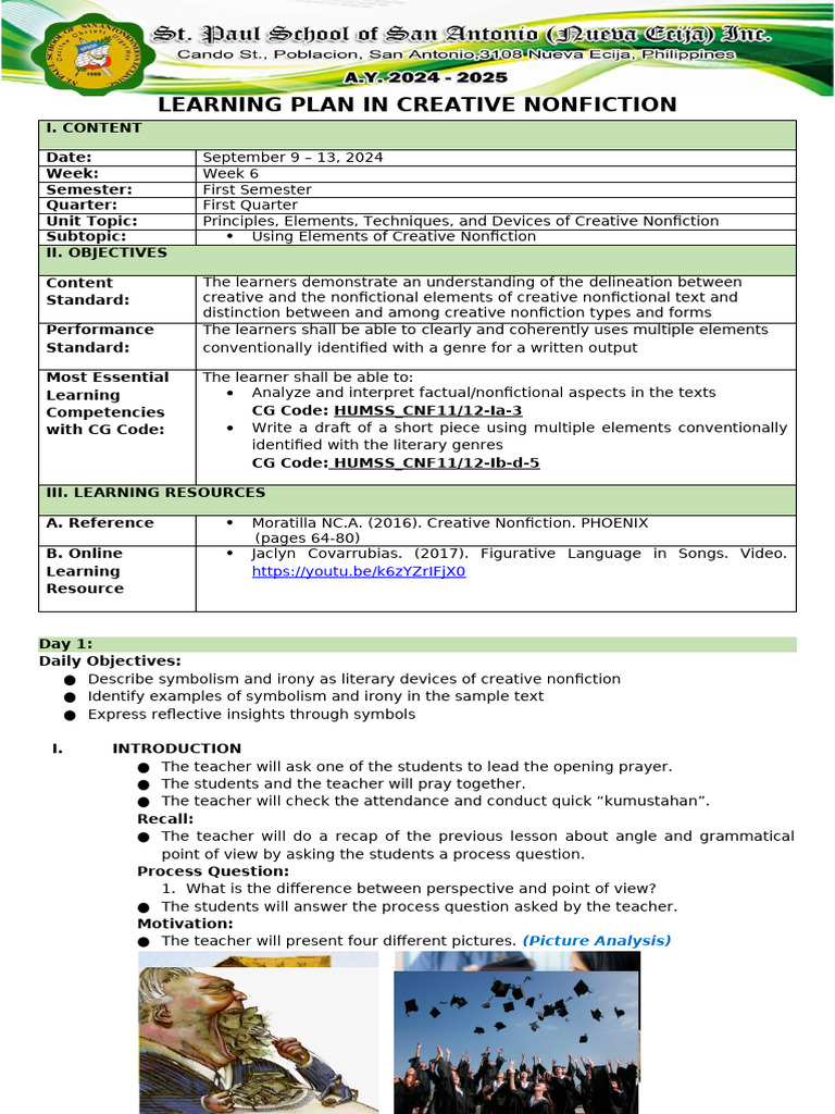 Creative Nonfiction Learning Plan | PDF | Essays | Creative Nonfiction
