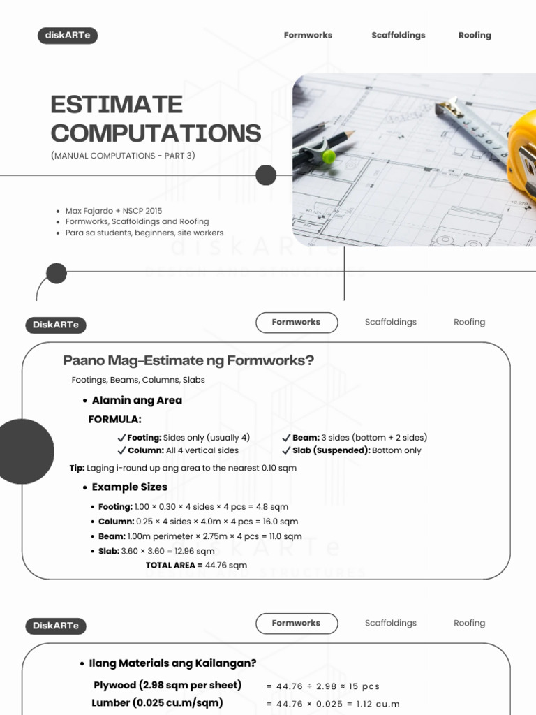 Estimating Formworks and Roofing | PDF | Scaffolding | Building Engineering