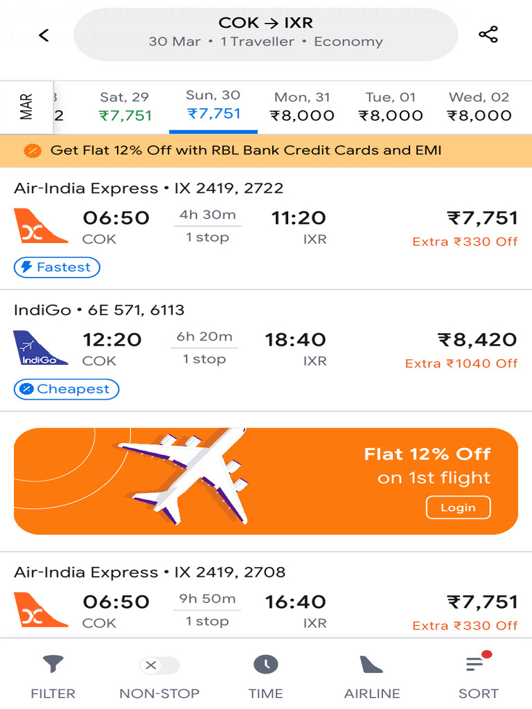 Flight Prices from COK to IXR March 2023 | PDF