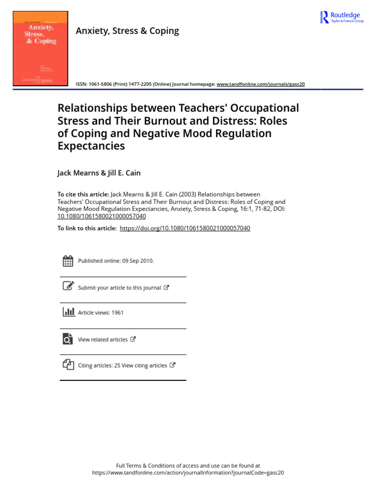 Relationships Between Teachers Occupational Stress and Their Burnout ...