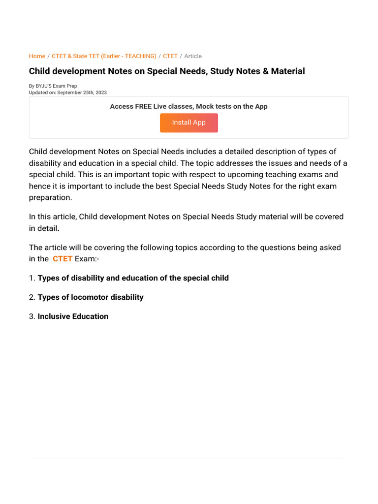 Special Needs Child Development Notes | PDF | Hearing Loss | Inclusion ...