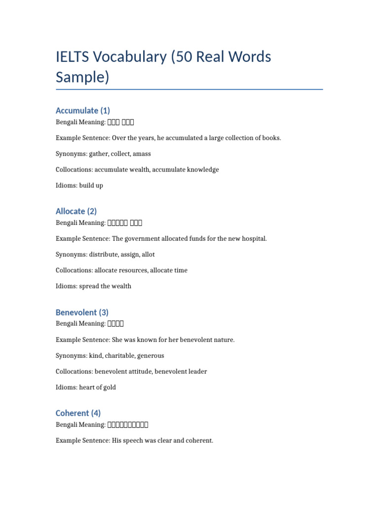IELTS Vocabulary with Bengali Meanings | PDF | Idiom | Wealth