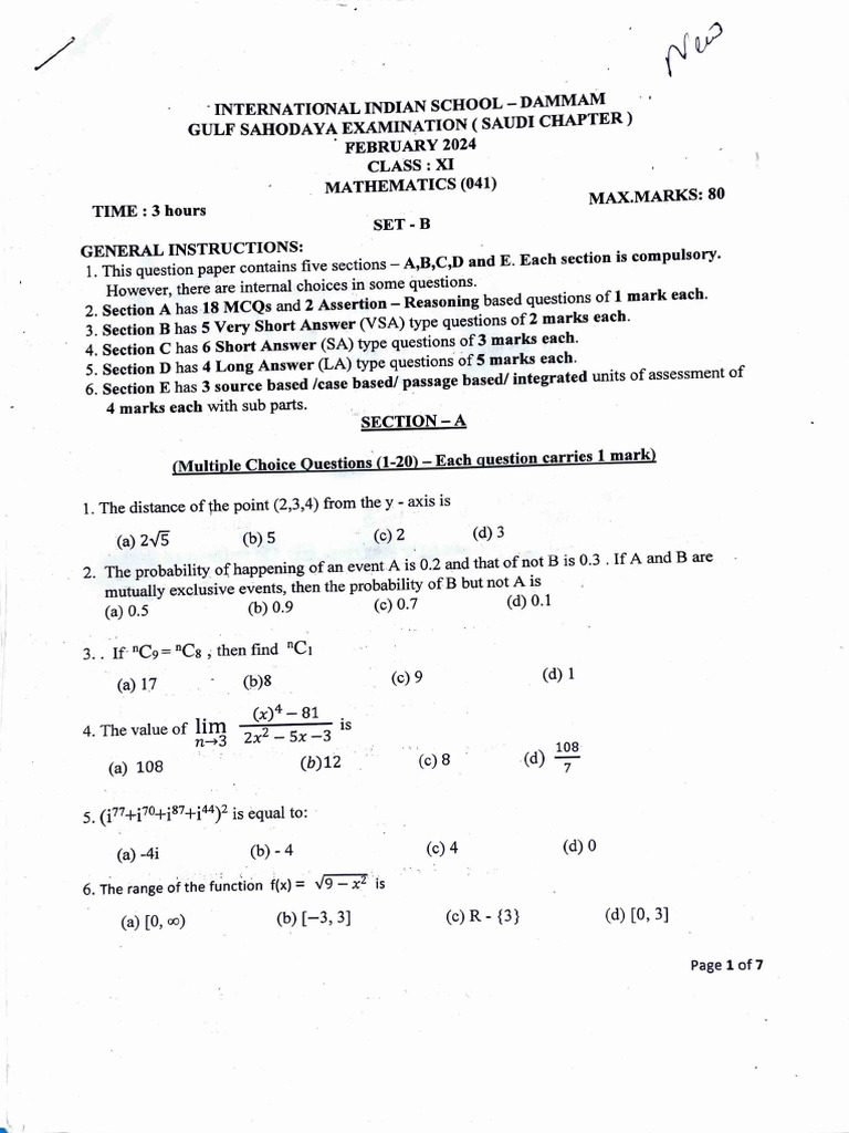 Class XI Mathematics Exam Paper 2024 | PDF | Chess Theory | Chess