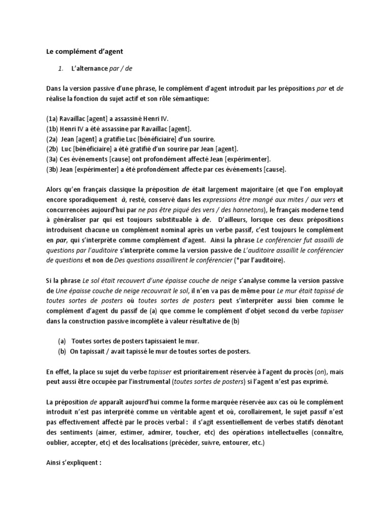 Le Complément D'agent | PDF | Sujet (Grammaire) | Verbe