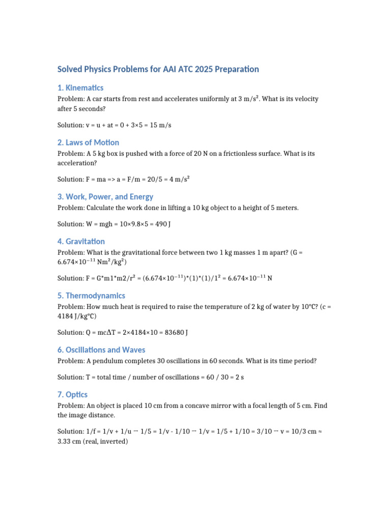 Physics Problems for AAI ATC 2025 | PDF