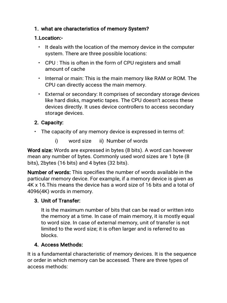 Characteristics and Hierarchy of Memory Systems | PDF