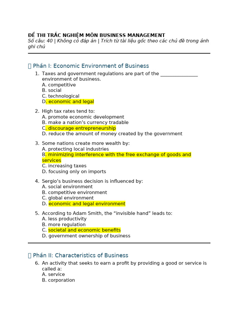 Business Management Quiz Questions | PDF | Taxes | Leadership