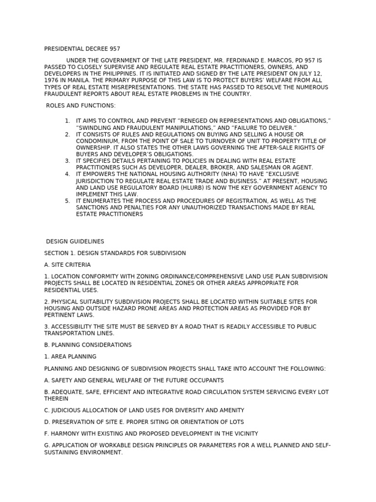 Overview of Presidential Decree 957 | PDF | Building Code