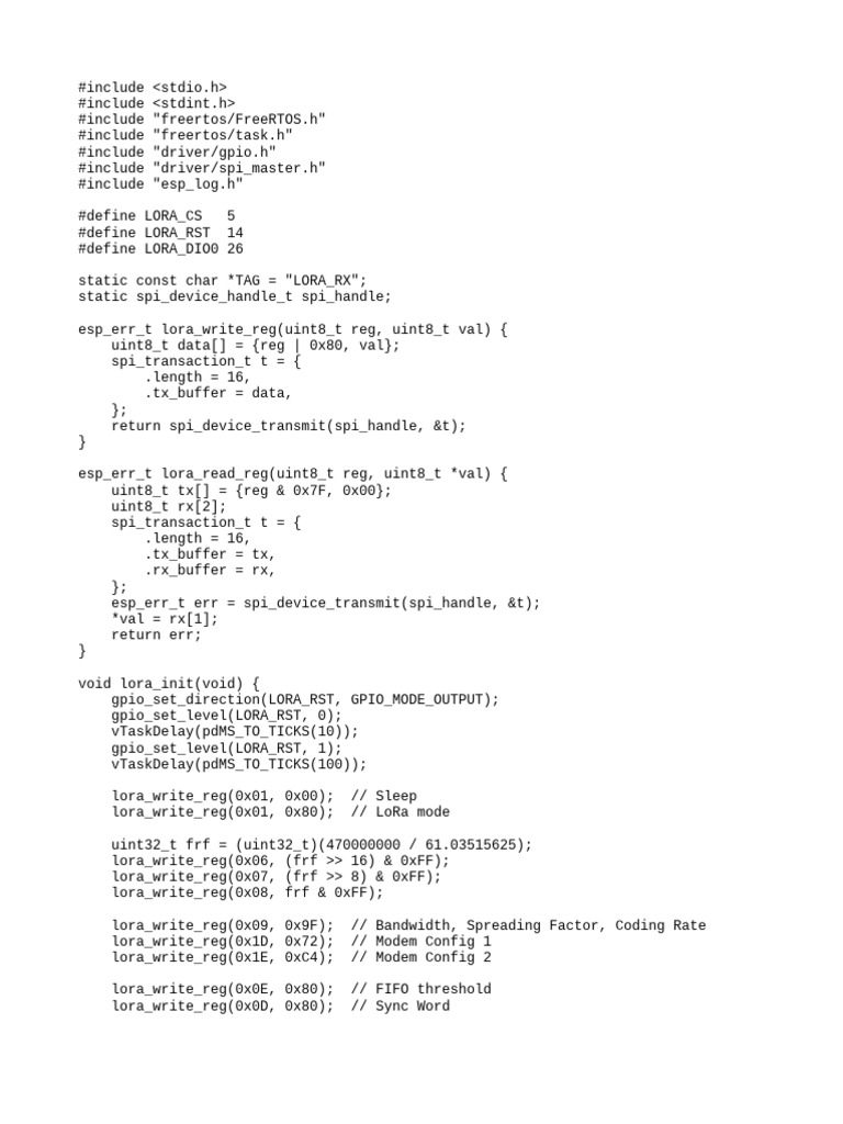 LoRa Receiver Initialization Code | PDF | Computer Programming | Computing
