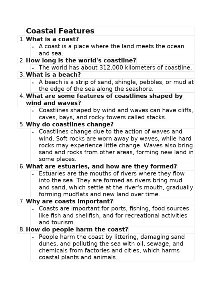 Key Features of Coastlines | PDF | Coast | Sea