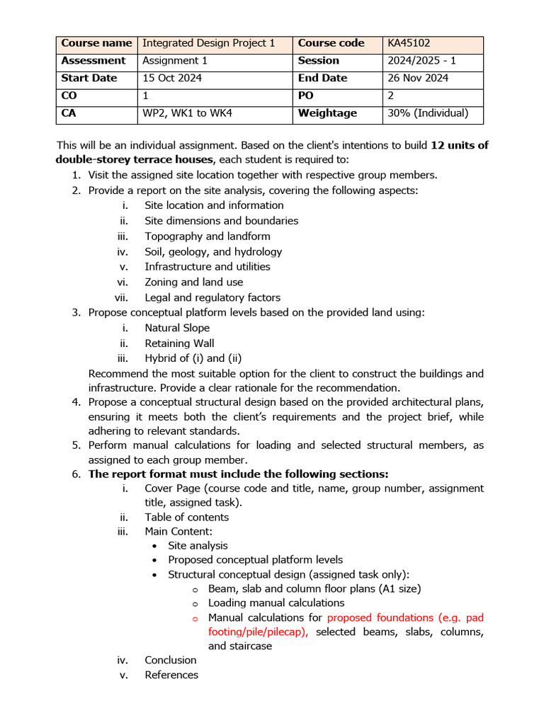 Integrated Design Project 1 Assignment | PDF | Earth Sciences