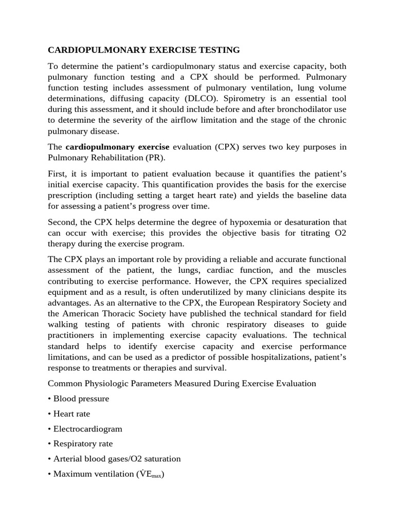 Cardiopulmonary Exercise Testing Guide | PDF | Echocardiography | Heart