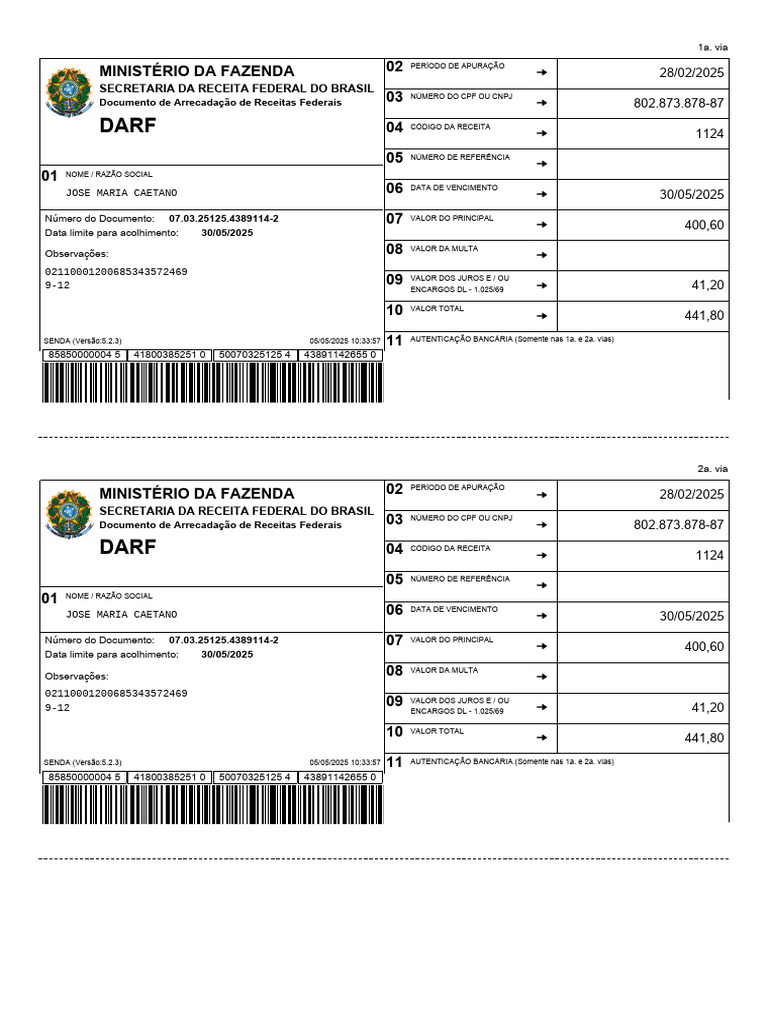 Guia do Documento DARF da Receita Federal | PDF | Brasil