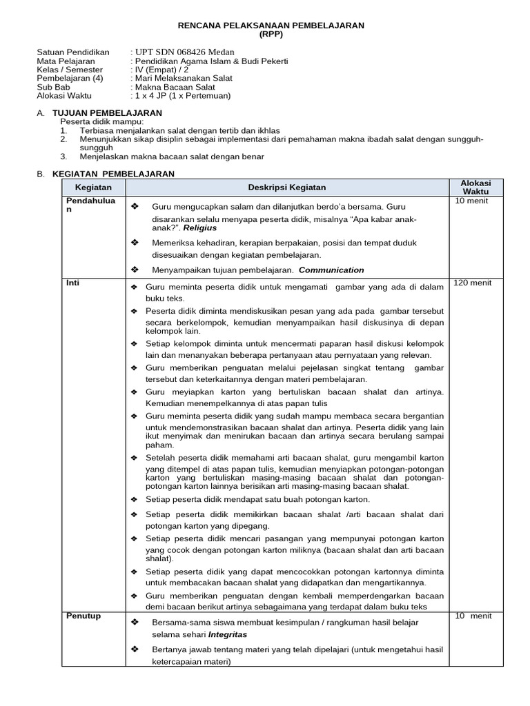 11 Rpp Pai Kls 4 Sem. 2 - Rpp Pai 2020 | PDF