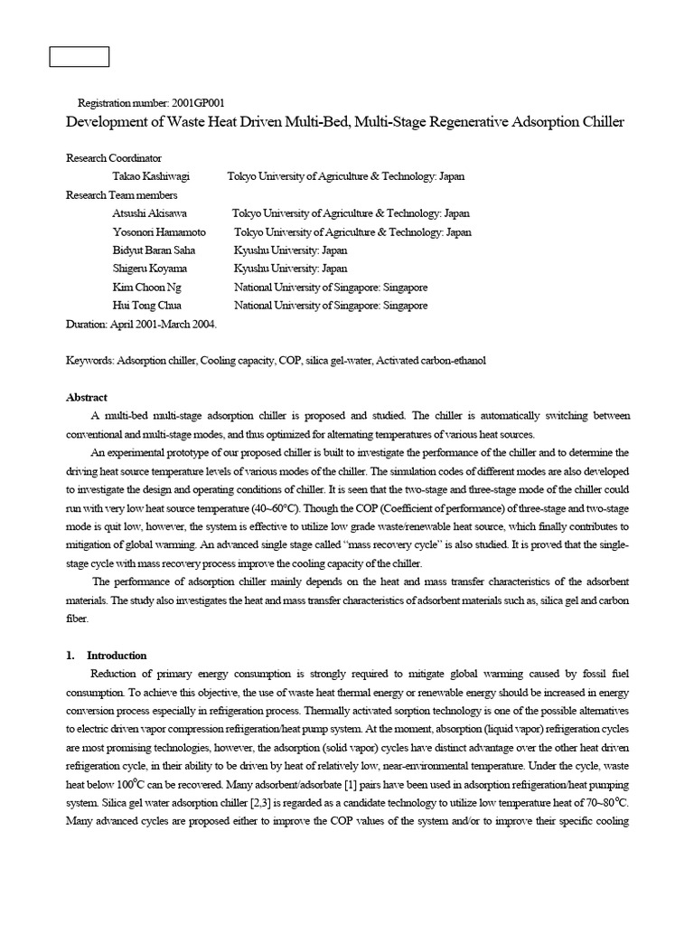 Waste Heat Multi-Stage Adsorption Chiller | PDF | Adsorption | Heat