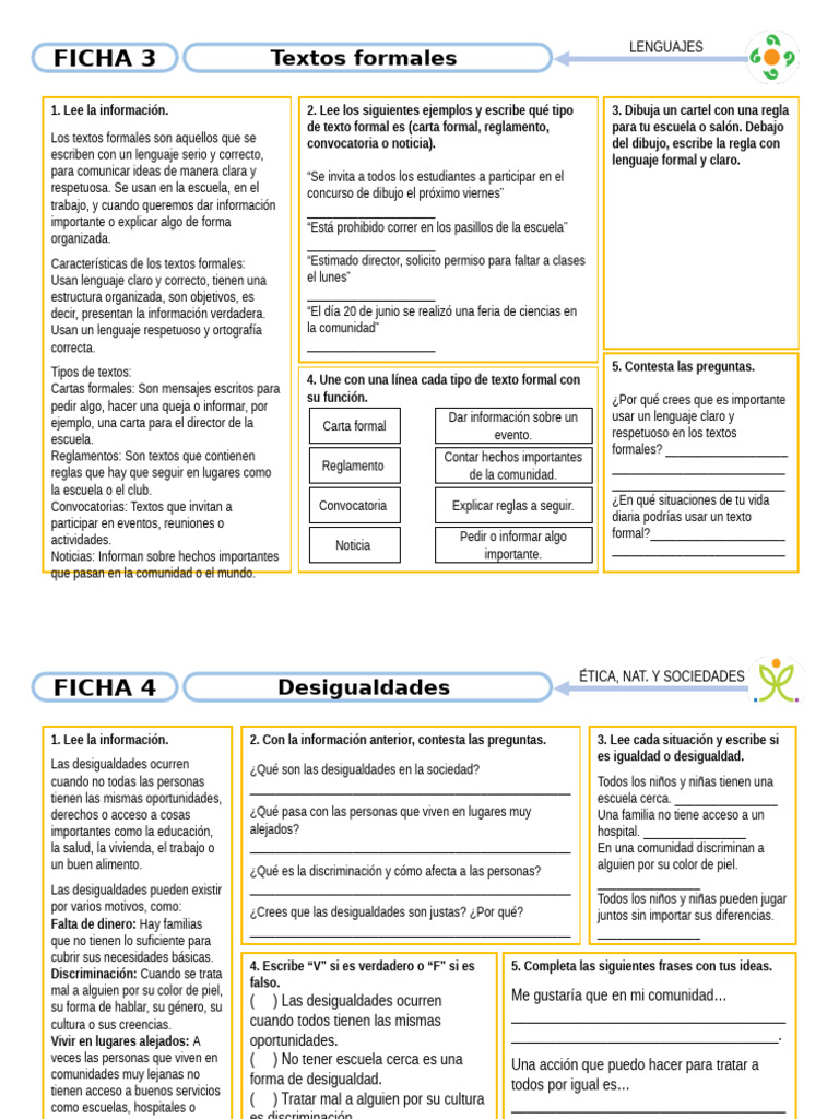 Fichas 4° Del 1 Al 4 de Julio | PDF | Mezcla | Desigualdad social