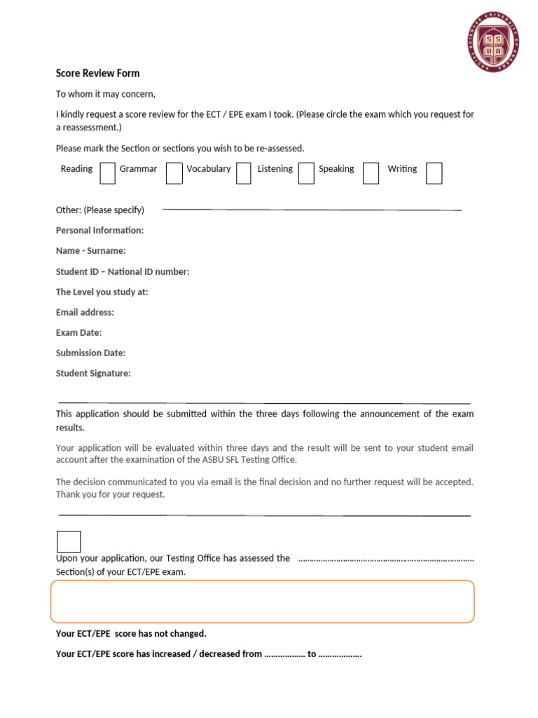ECT/EPE Exam Score Review Request Form | PDF