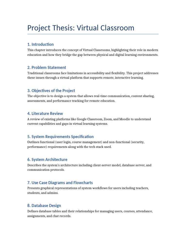 Virtual Classroom Project Overview | PDF