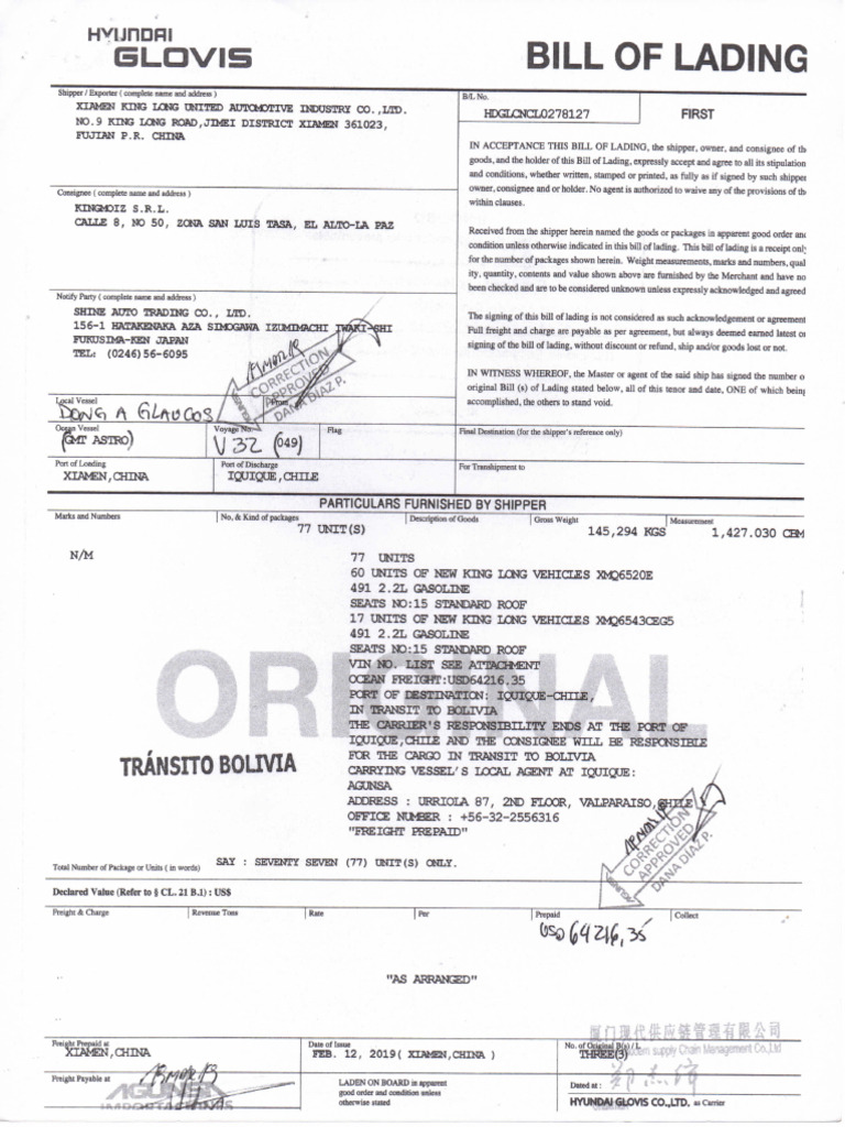 Bill of Lading for Vehicle Shipment | PDF | Common Law | Private Law