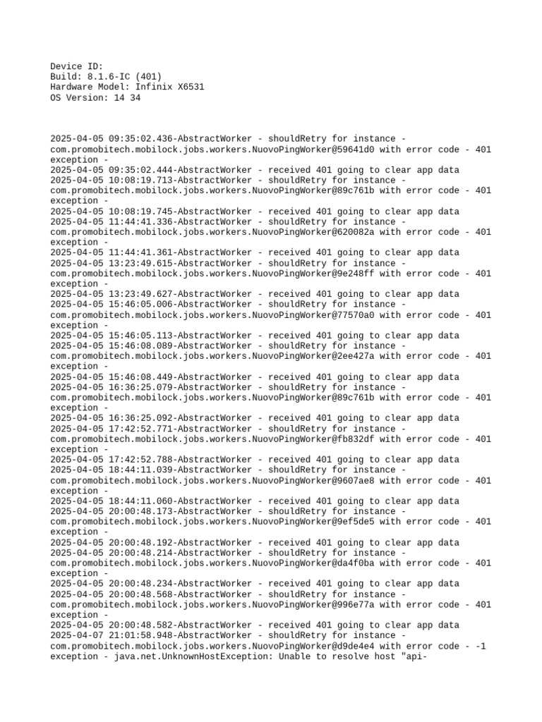 NuovoPingWorker Error Log Analysis | PDF | Java (Programming Language ...