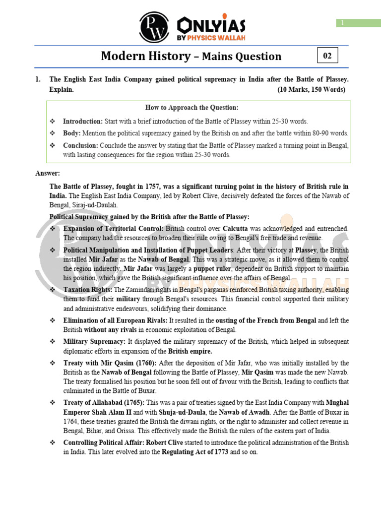 Battle of Plassey: British Supremacy in India | PDF | Mughal Empire ...