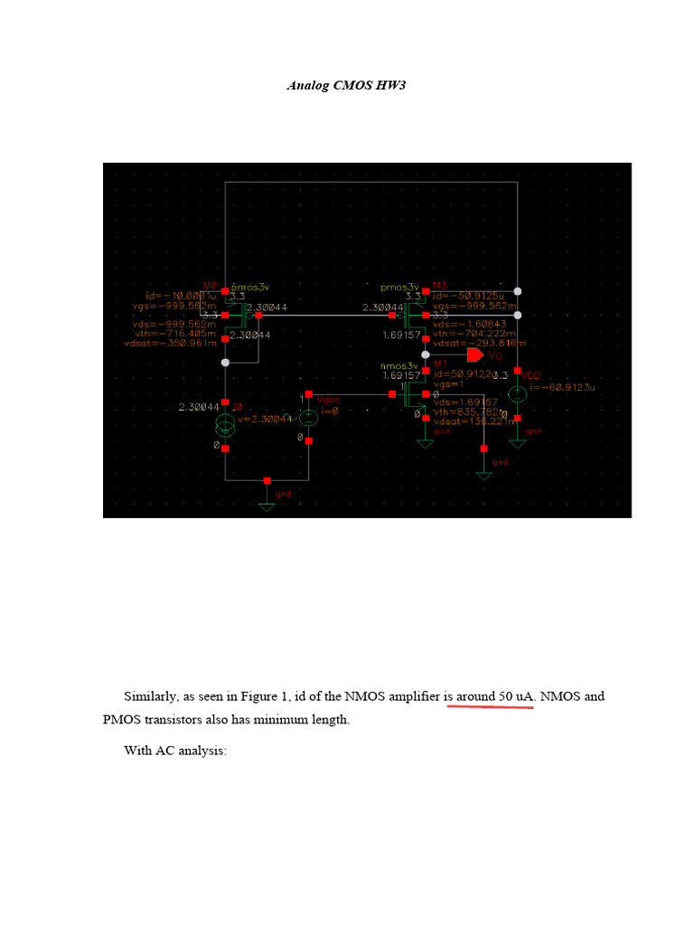 Analog CMOS Amplifier Design Analysis | PDF | Amplifier | Mosfet