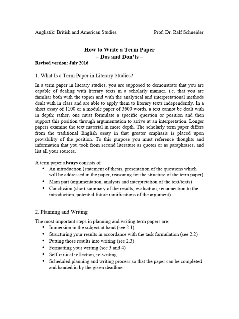Term Paper Writing Guide for Literary Studies | PDF | Paragraph | Thought