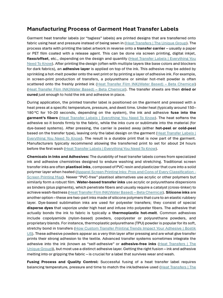 Heat Transfer Label Manufacturing Process | PDF | Textiles | Adhesive