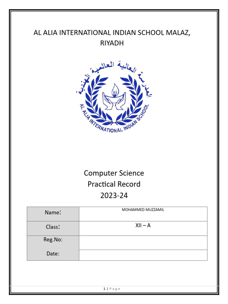 Computer Science Practical Record 2023-24 | PDF | Sql | Table (Database)