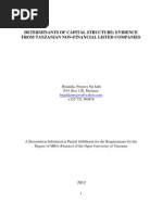 Download Determinants of Capital Structure in Tanzania by Ntogwa Bundala SN88437757 doc pdf