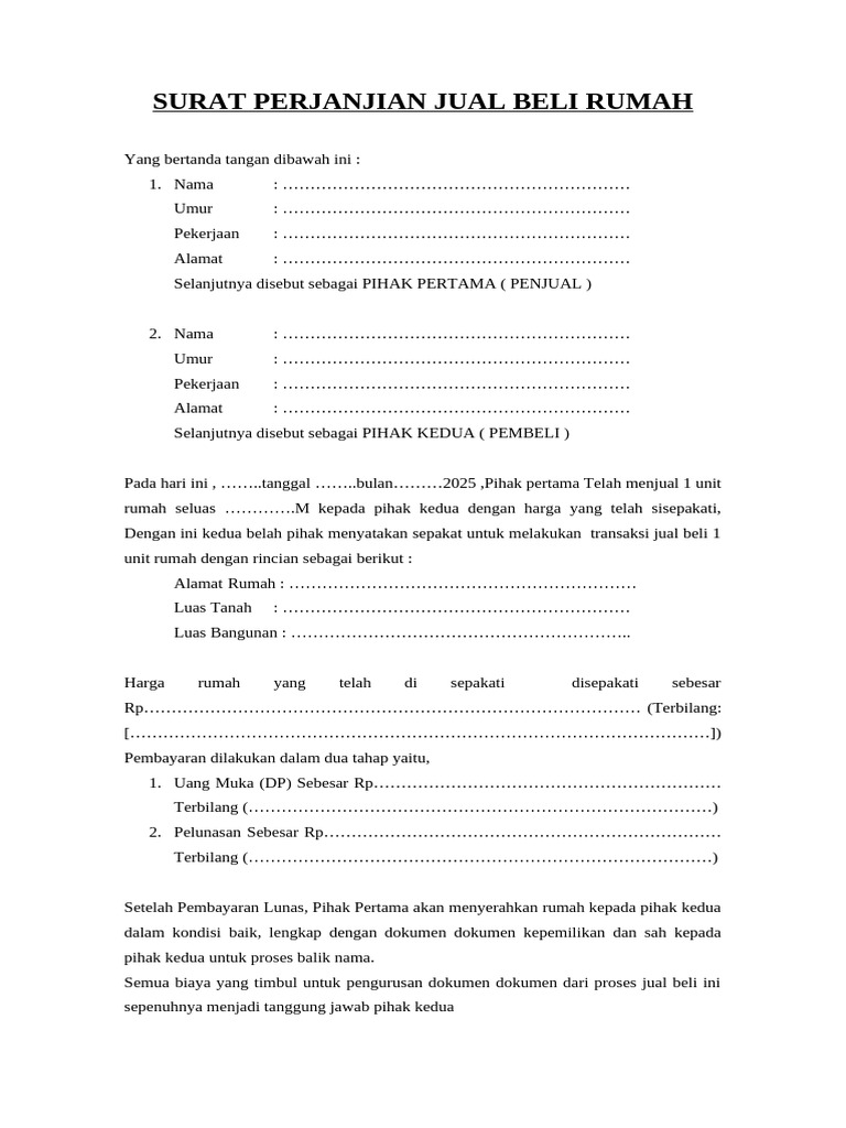 Surat Perjanjian Jual Beli Rumah | PDF