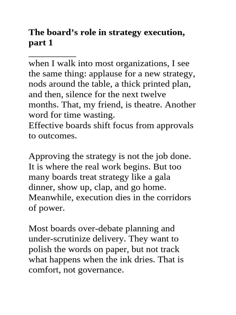 Board's Role in Strategy Execution | PDF