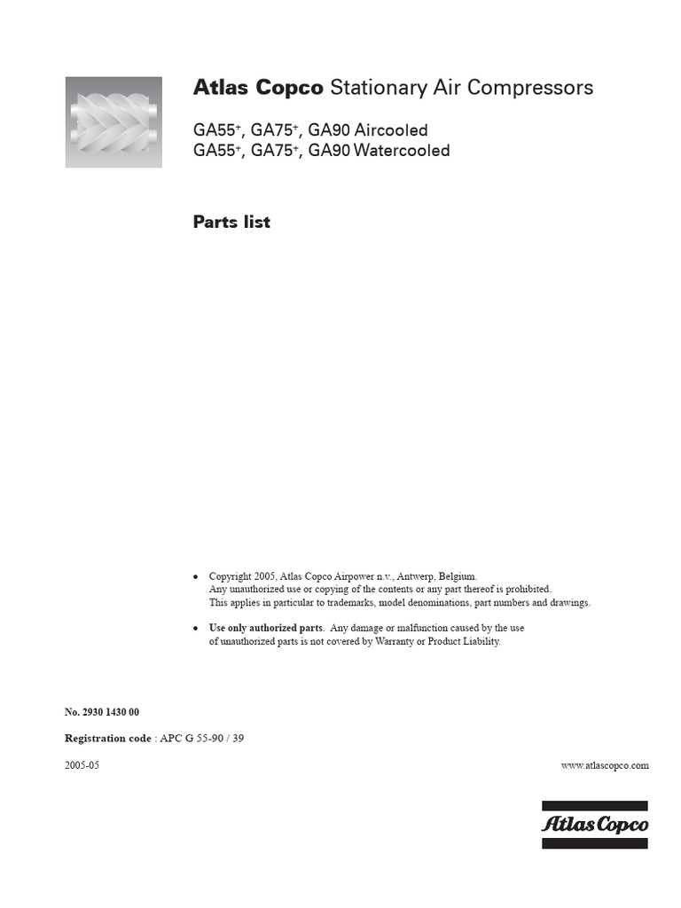 Atlas Copco GA Series Compressor Parts List | PDF | Washer (Hardware ...