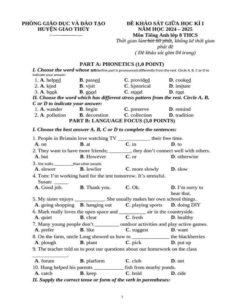 English Test for 8th Grade Students | PDF | Leisure | Sports