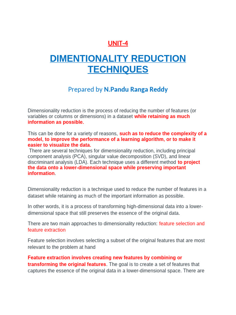 Dimensionality Reduction Techniques Explained | PDF | Principal ...