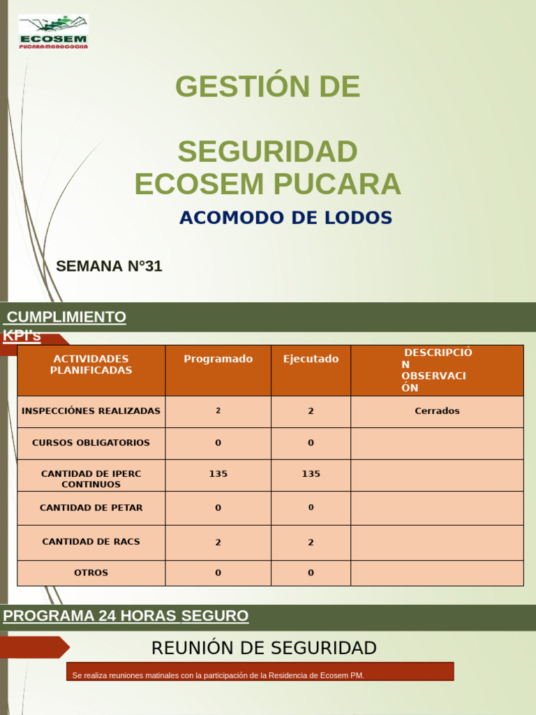 REPORTE DE BUENAS PRACTICAS SEMANA N°32 - Acomodo de Lodos | PDF