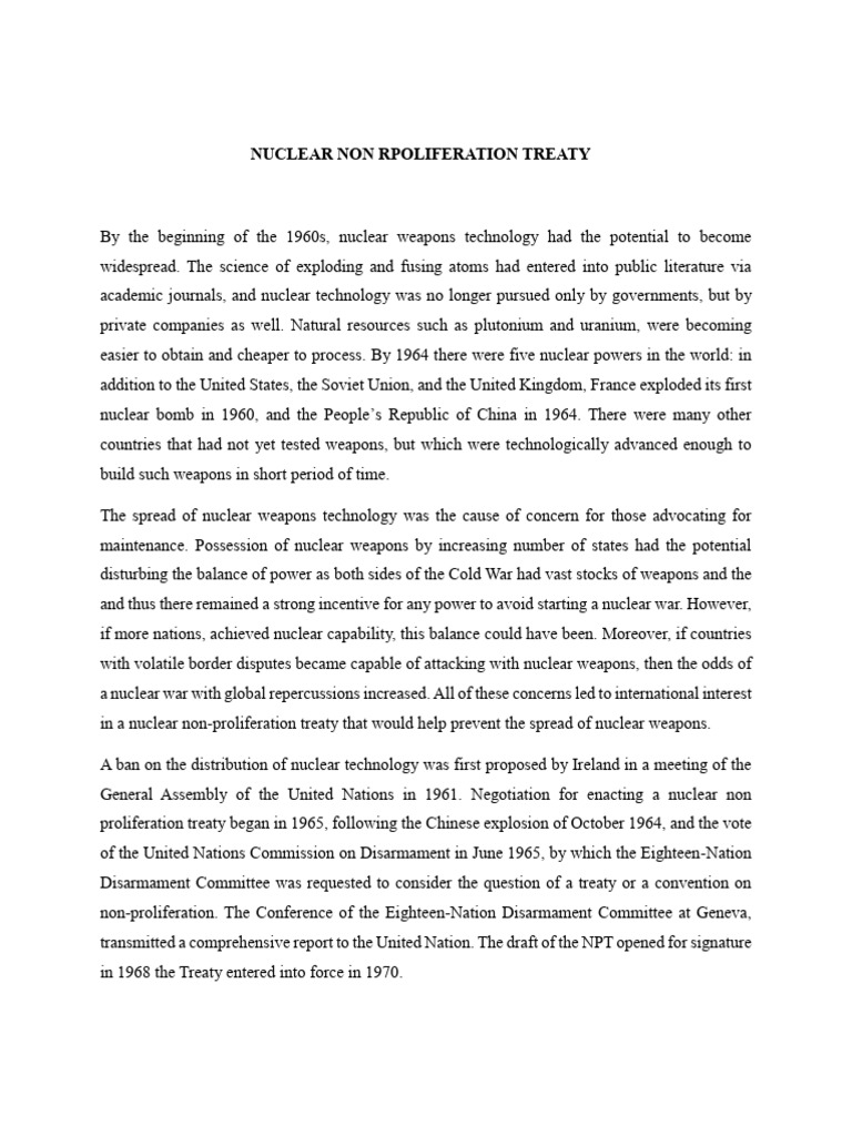 Nuclear Non-Proliferation Treaty Overview | PDF | Treaty On The Non ...