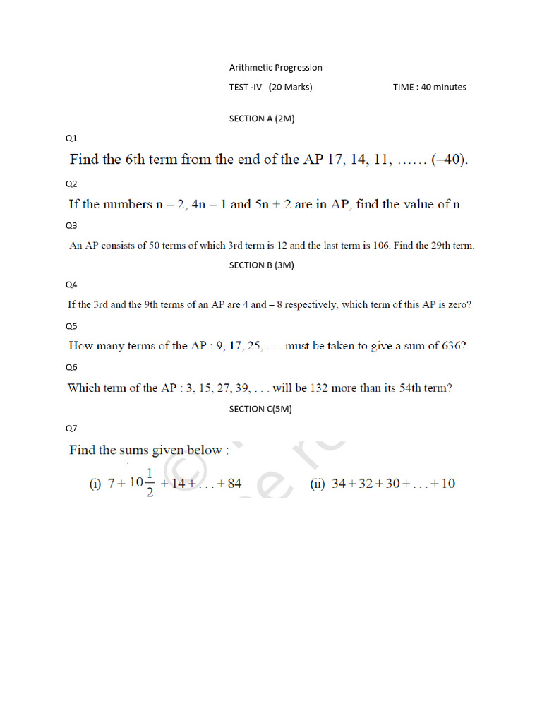 Arithmetic Progression Test IV | PDF