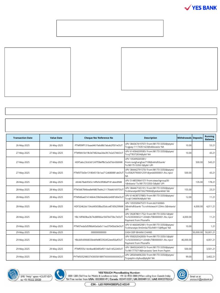 Yes Bank Account Statement Summary | PDF | Transaction Account ...