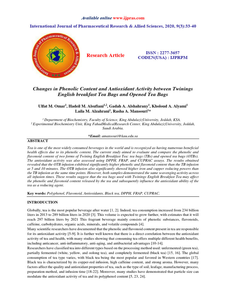 Tea Bag vs Opened Bag Antioxidant Study | PDF | Polyphenol | Tea