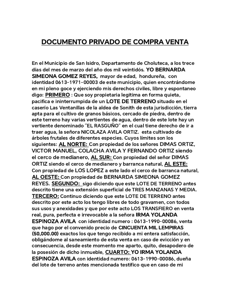 Documento Privado de Compra Venta | PDF