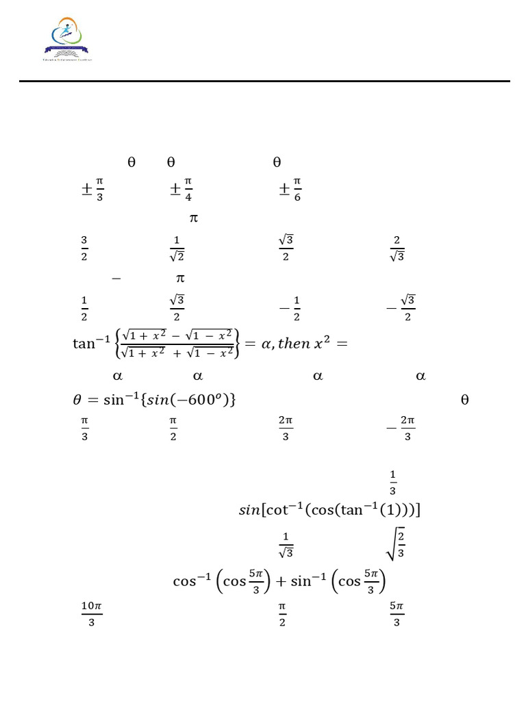 Inverse Trigonometric Functions-1 | PDF | Trigonometric Functions ...