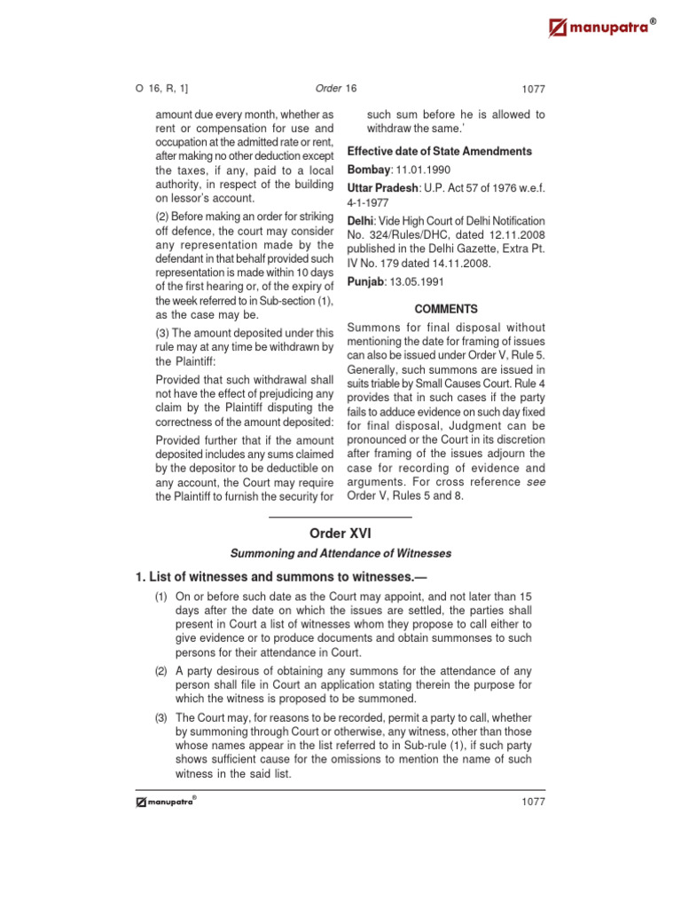 Civil Procedure Code: Witness Summons Rules | PDF | Lawsuit | Summons