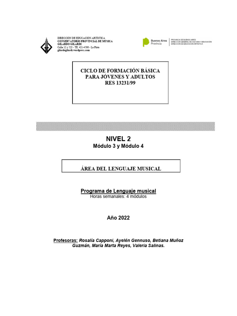 Leng Mus Nivel 2 Módulo 3 y 4 2022 | PDF | Ritmo | Aprendizaje