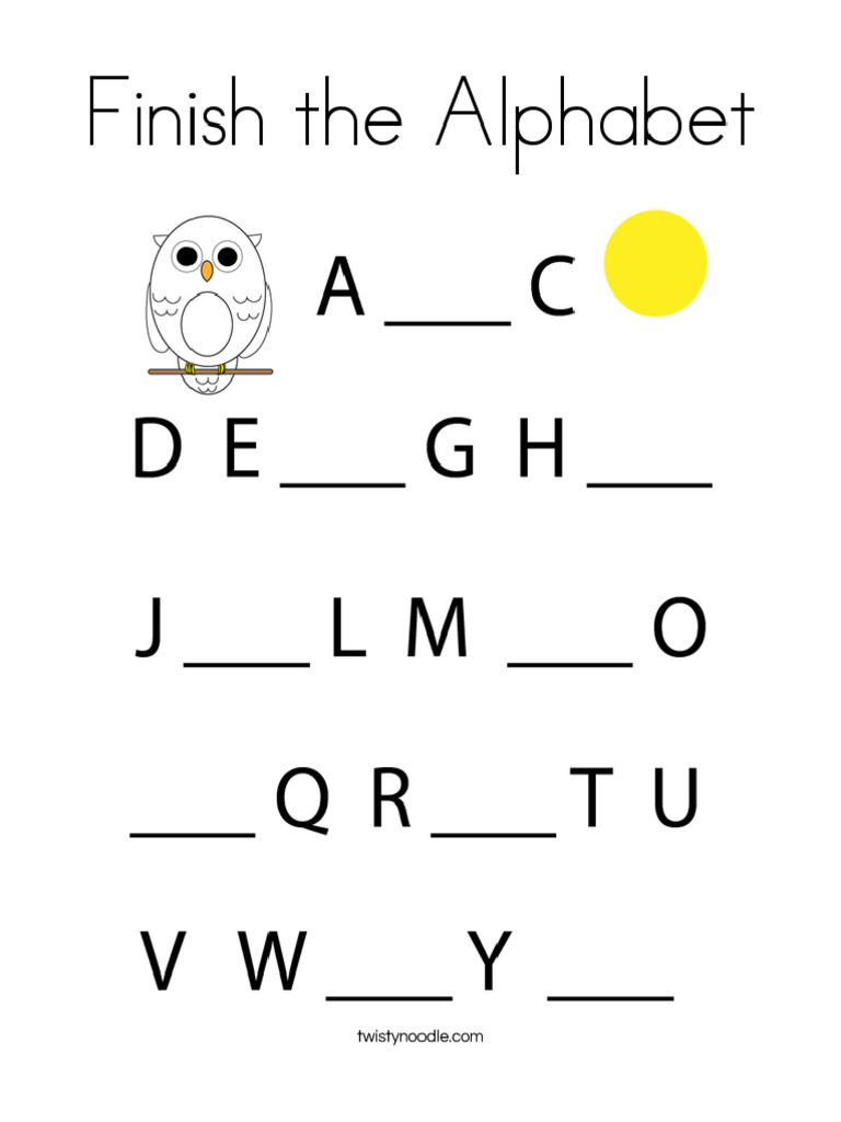 Finish The Alphabet Coloring Page - Twisty Noodle | PDF