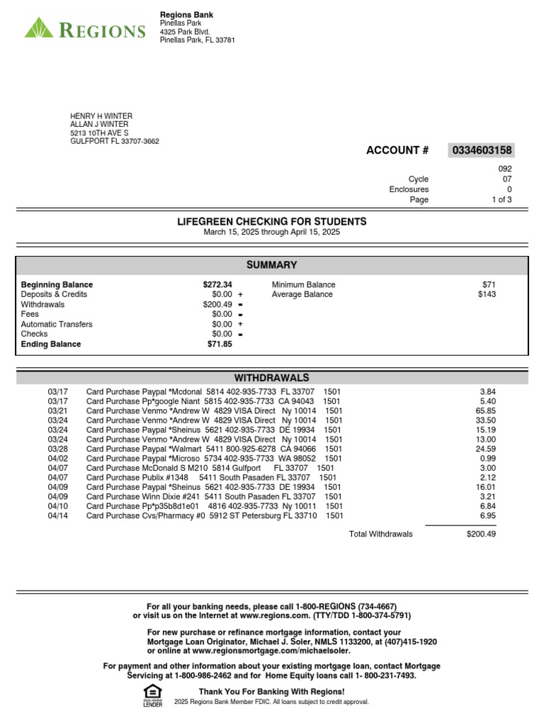 Checkingstatement 04-15-2025 | PDF | Financial Services | Banking