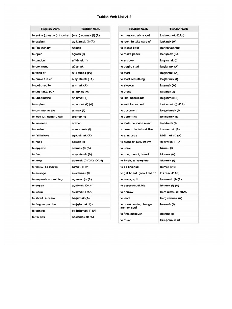 Turkish Verbs | PDF